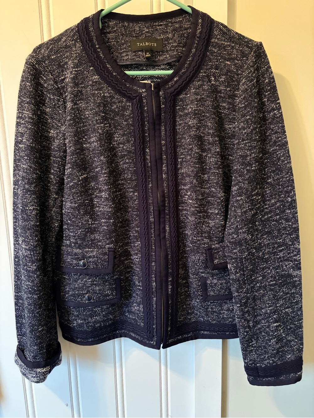 Talbots Textured Knit Full-zip Up Blazer Women’s Size 14